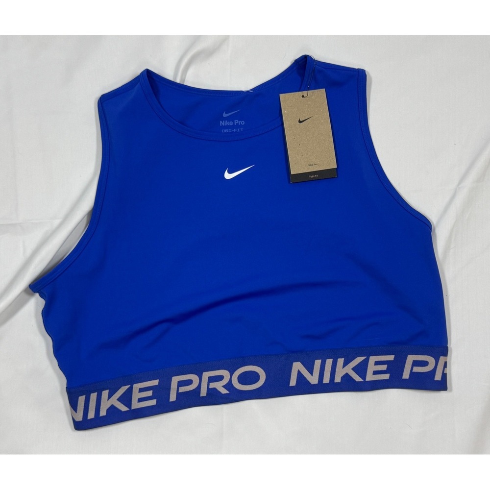 Nike NWT Pro Dri-FIT Womens Royal Blue High Neck Crop Training Tank Top  XL
